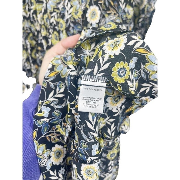 Mittoshop Polyester Scoop Neck Green Black Floral Tie Back Mini Dress L Boutique - Picture 3 of 6